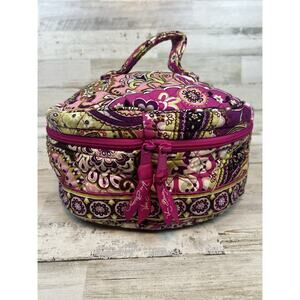 Vera Bradley Very Berry Paisley Cosmetic Bag Round Travel Case Pink Women